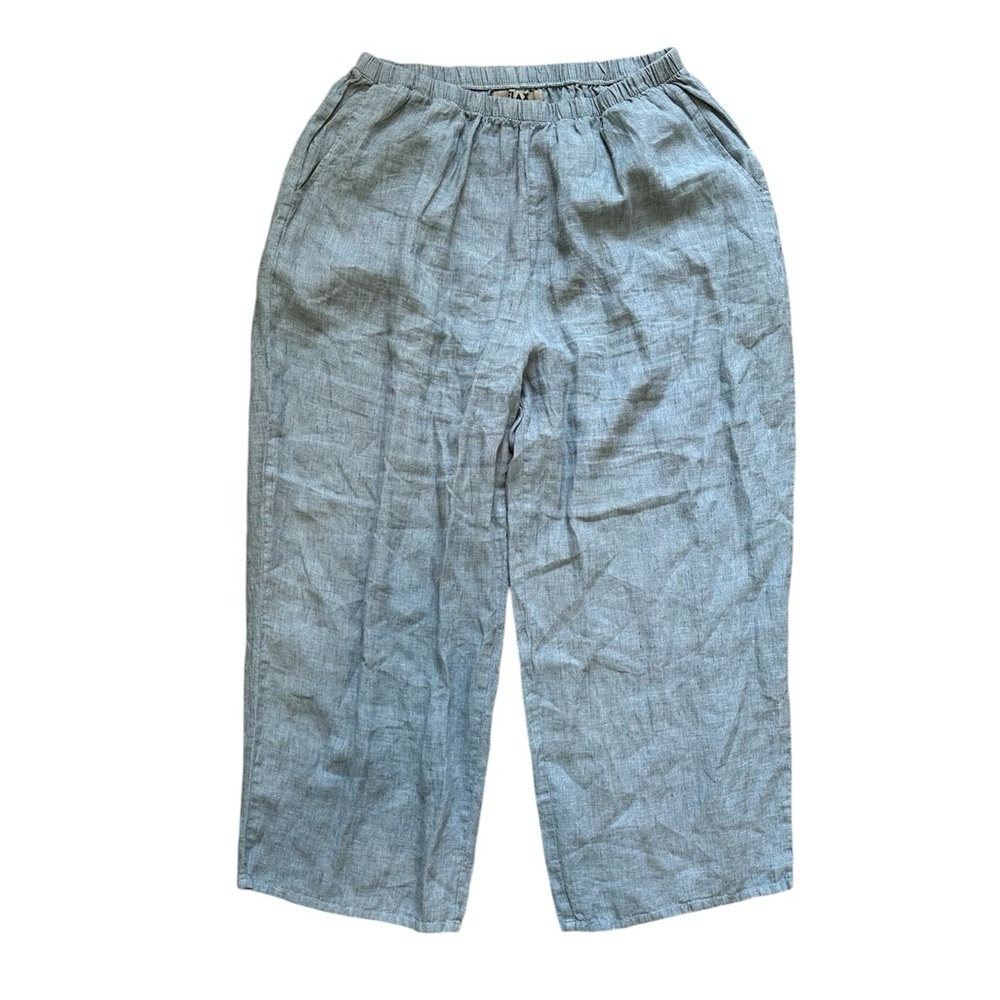 FLAX Linen Pants Large Robins Soft Egg Blue Wide Leg Floods Lagenlook High Rise